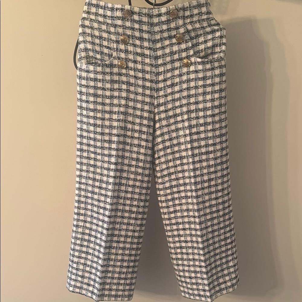 Zara White and Blue Ankle Cropped Pants - Picture 3 of 6